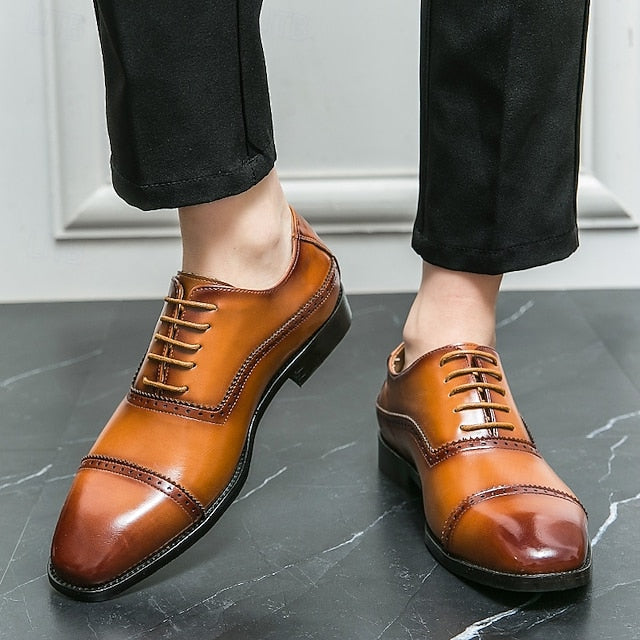 Classic Oxford – Leather Brown Shoes Men's Faux Brogue FashionChic