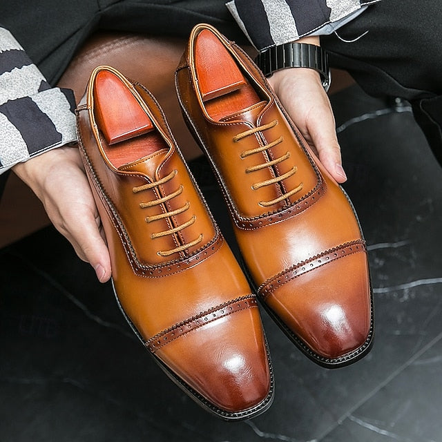 Classic Oxford – Leather Brown Shoes Men's Faux Brogue FashionChic