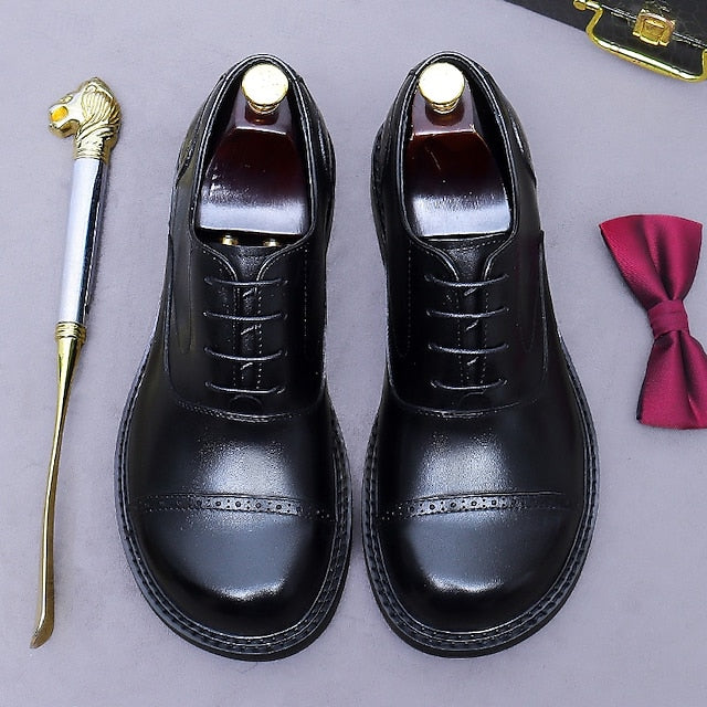 Shoes- Leather Toe Genuine Dress Men's Oxford Cap First FashionChic