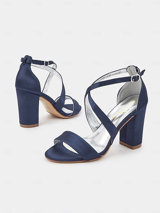 Satin Strappy Sandals – Heel Block Elegant Women's FashionChic