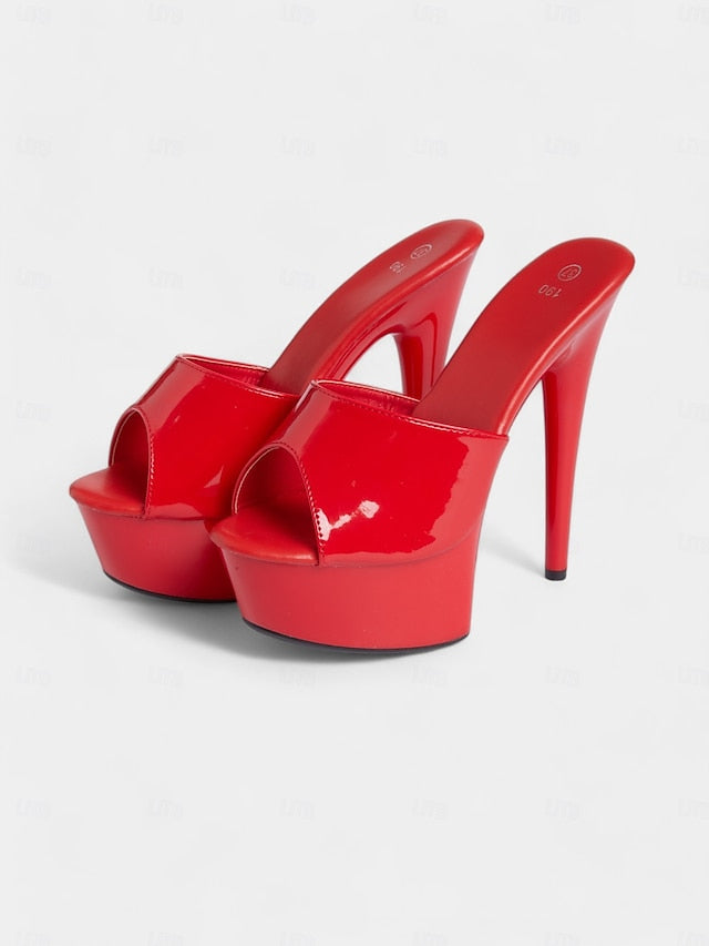High Leather Women's Heels Patent Red Platform with FashionChic