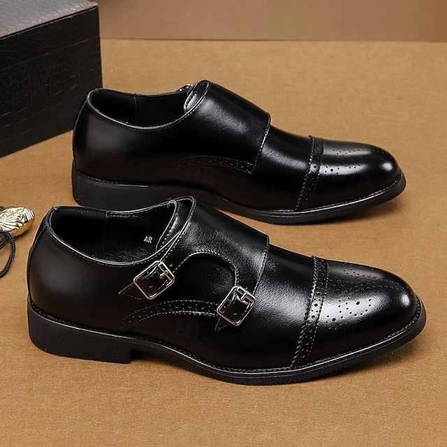 Double Men's Shoes Monk Strap Faux Brown with Dress Leather FashionChic