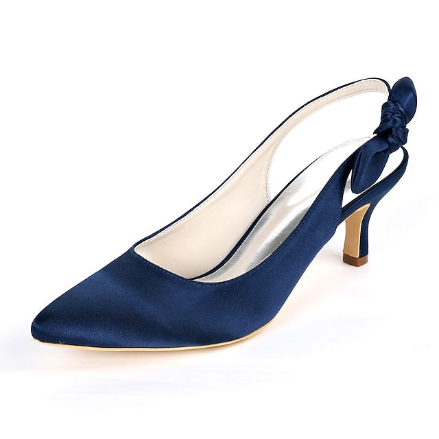 Tie Heels White with Pointed for - Toe Women Slingback Bow FashionChic