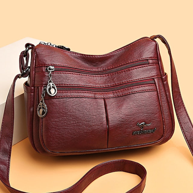 Bag Faux Crossbody Leather - Women's Shoulder Multi-Pocket FashionChic