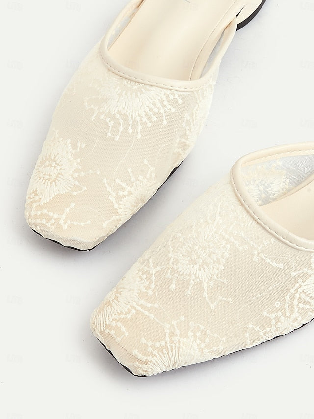 – Flats Women's Mesh Ballet Elegant Lace White Sheer FashionChic