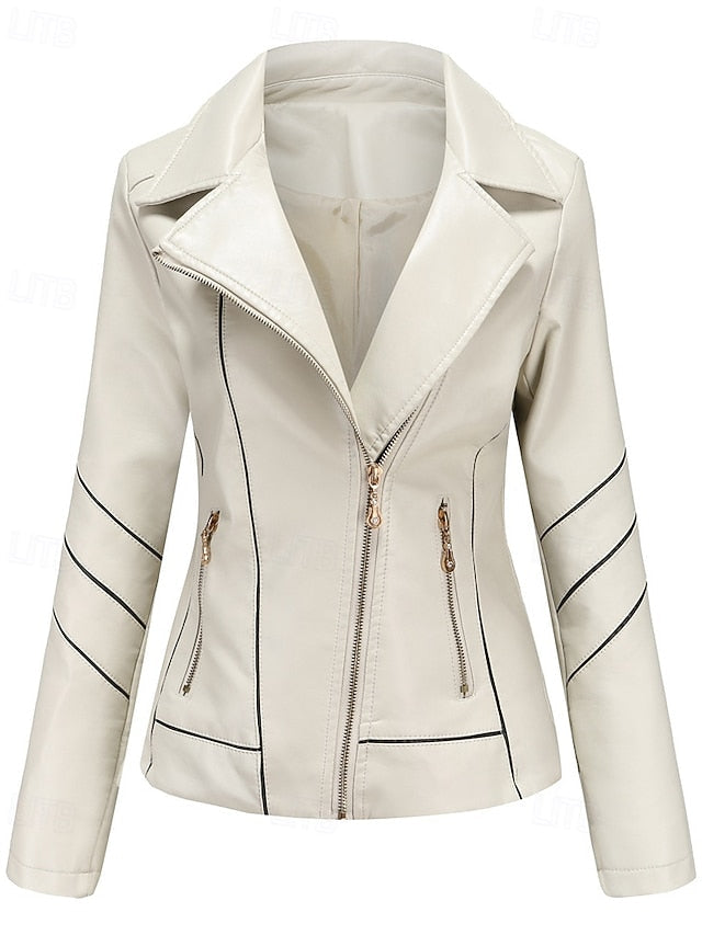 Faux Zipper Leather Comfortable Jacket Pocket Women's FashionChic