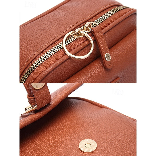 Bag Front Brown with Faux Vintage Leather Women's Crossbody FashionChic