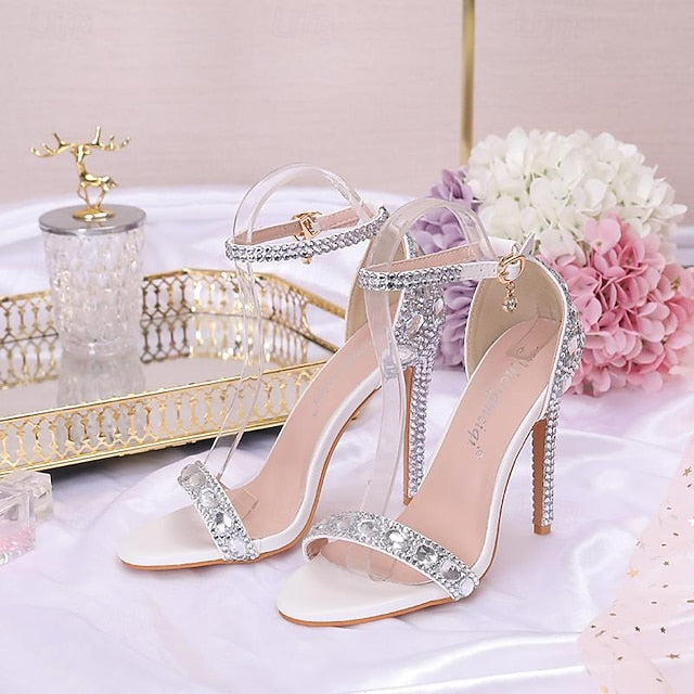 Ankle Stiletto Matching with Women's Heels Green Rhinestone FashionChic