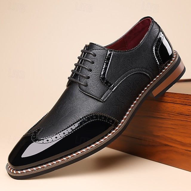 Shoes Wingtip Faux Burgundy Leather and White Men's Oxford FashionChic