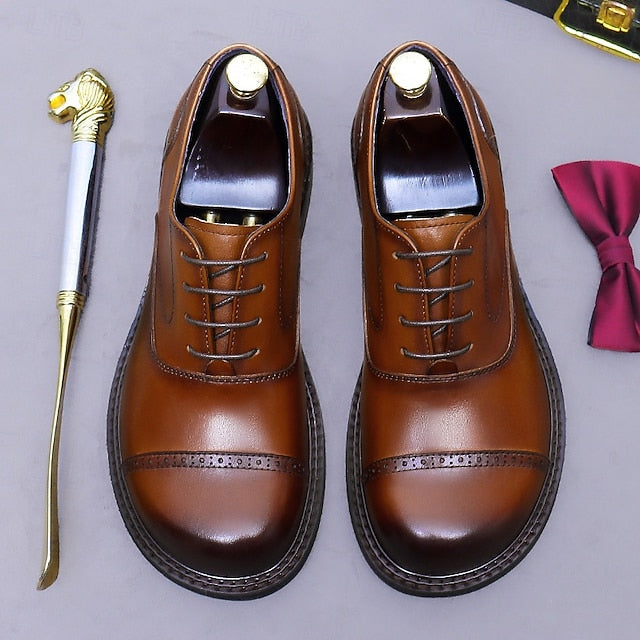 Shoes- Leather Toe Genuine Dress Men's Oxford Cap First FashionChic