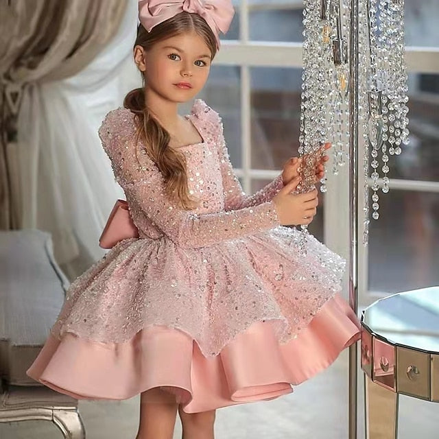 Sleeve Sequin Fall Summer Girls' Spring 3D Dress Long FashionChic