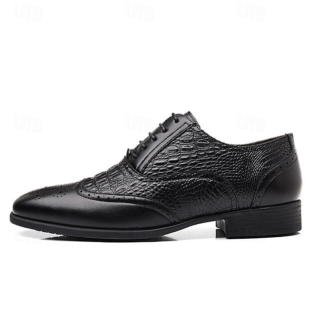 Pattern – Shoes Leather Faux Brown Men's Oxford Crocodile FashionChic