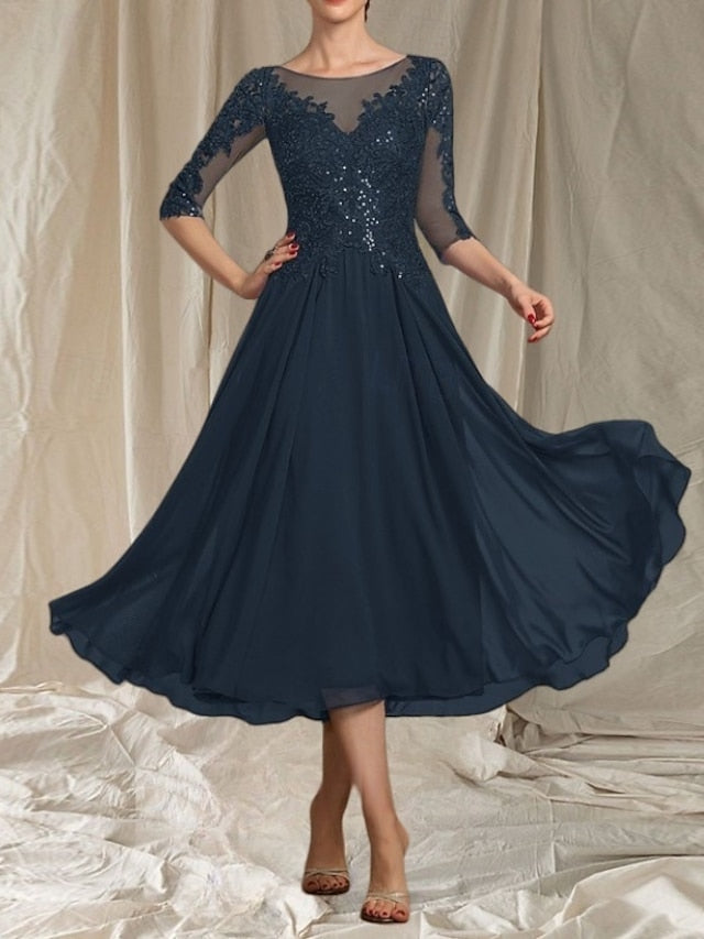 Crew Elegant A-Line Guest of the Dress Mother Neck Wedding Bride FashionChic