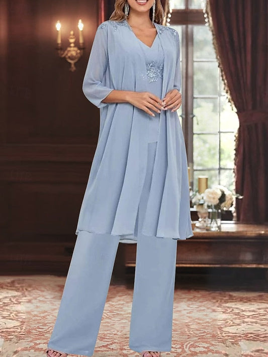 V Mother Elegant Dress Simple of Wedding the Guest Bride Piece 3 FashionChic