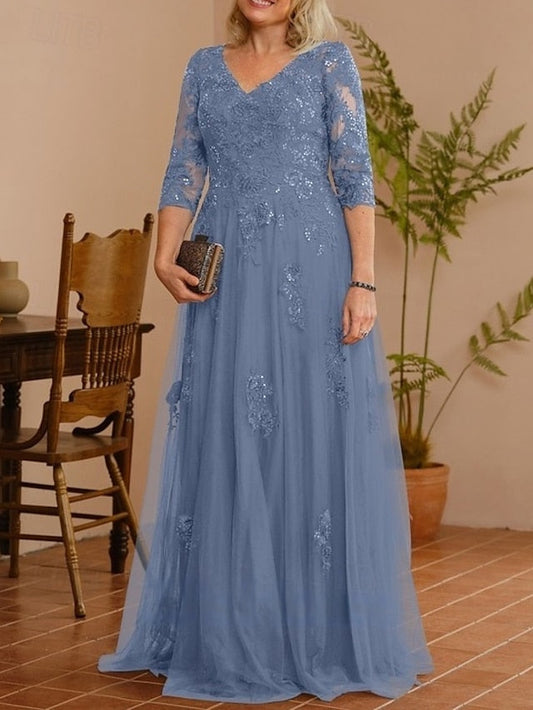 of V Mother Wedding Guest Dress A-Line the Neck Bride Elegant FashionChic