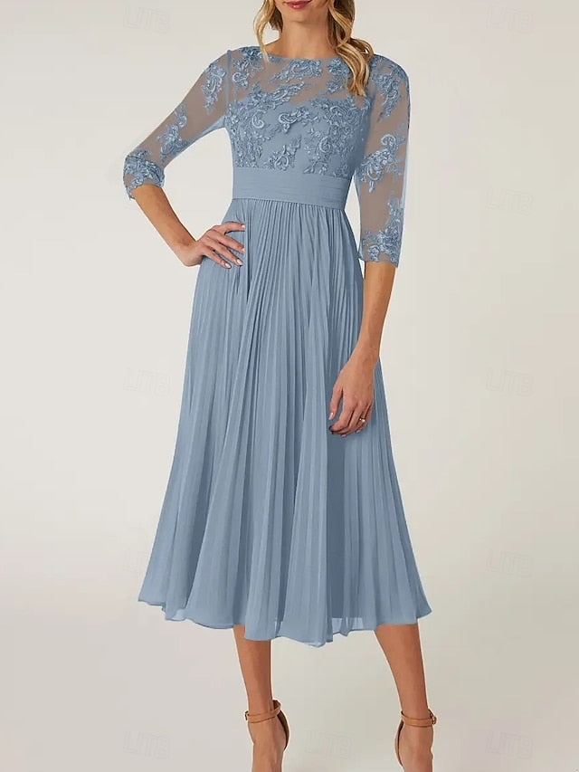 of Elegant the Neck Crew Dress Mother A-Line Bride Wedding Guest FashionChic