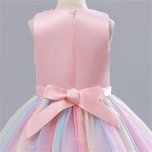 Color Dress Girl Girls' Solid Flower Party Kids FashionChic