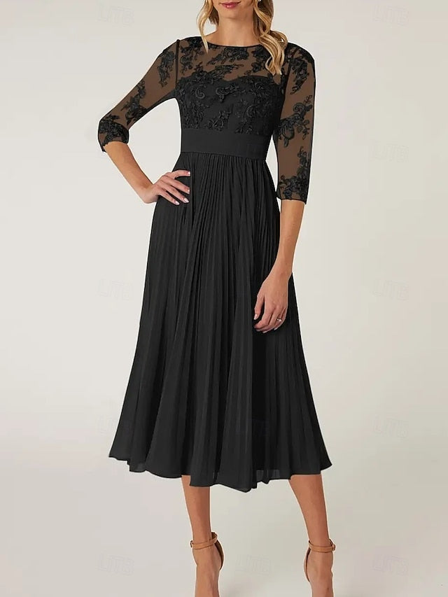 of Elegant the Neck Crew Dress Mother A-Line Bride Wedding Guest FashionChic