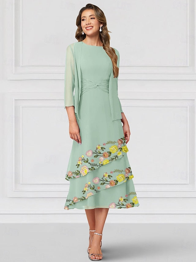 the Crew Dress Mother Two Elegant Piece A-Line of Neck Bride FashionChic