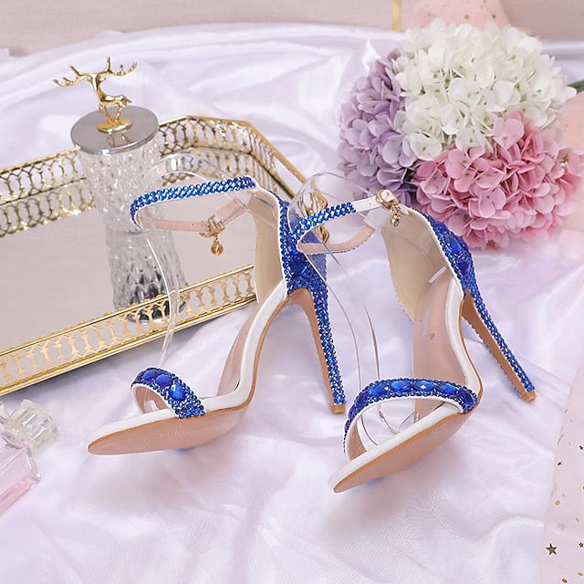 Ankle Stiletto Matching with Women's Heels Green Rhinestone FashionChic