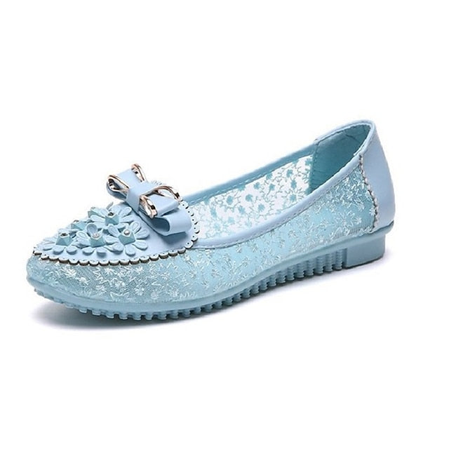 Details - Lace Flats Women's Pink and Floral with Bow FashionChic