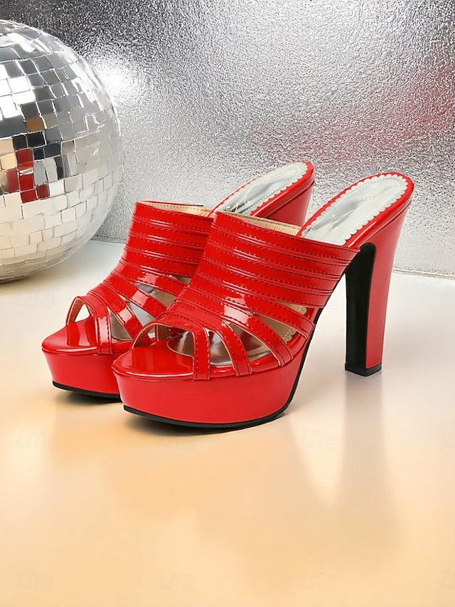 Open-Toe - Platform Mule Women's Heels Strappy White FashionChic