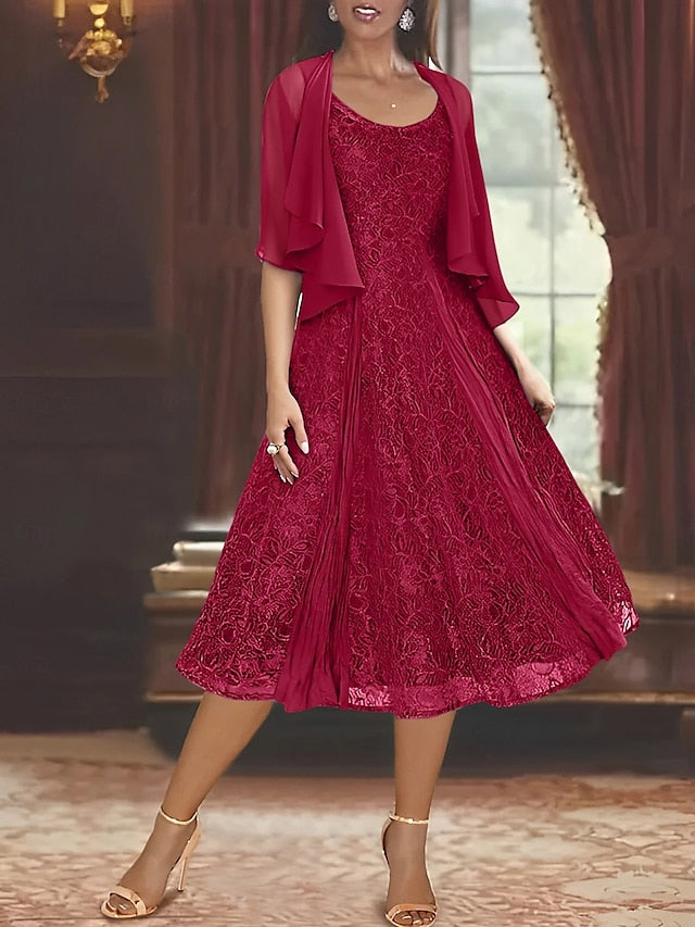 Elegant of Casual Mother Bride the Simple A-Line Dress Piece Two FashionChic