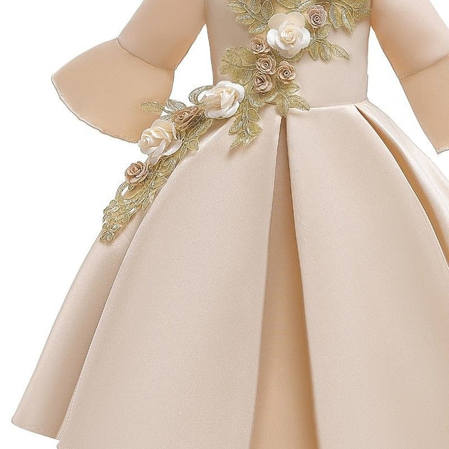 Length 3/4 Formal Girls' Floral Sleeve Party Kids Dress FashionChic