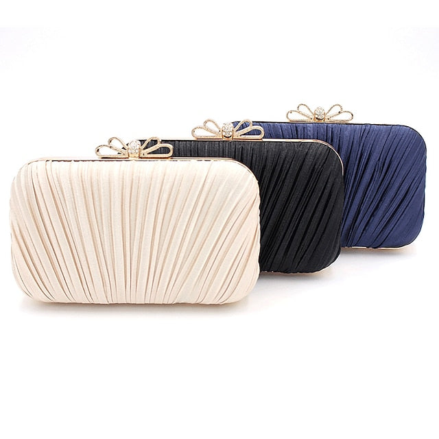 Clutch Bag White Women's Pleated Elegant Rhinestone Bow – FashionChic