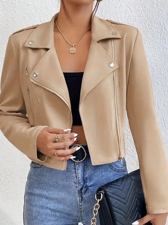 Zipper Faux Leather Pocket Jacket Women's Comfortable FashionChic