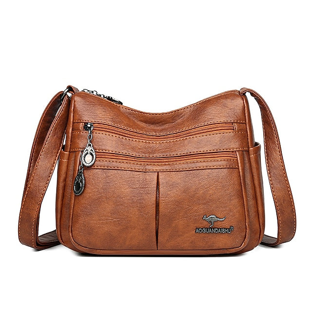 Bag Faux Crossbody Leather - Women's Shoulder Multi-Pocket FashionChic