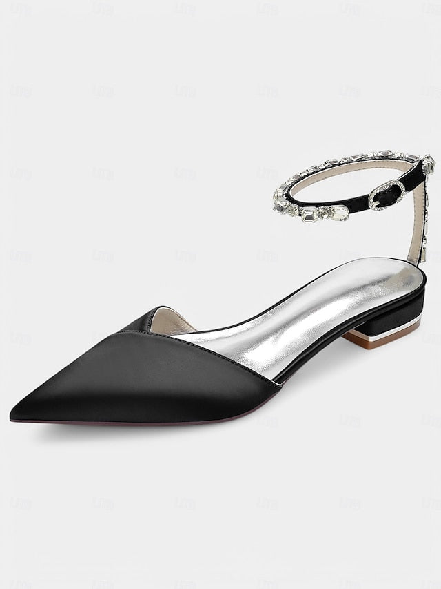 Black Chic Crystal-Ankle Shoes with Satin Strap – Wedding FashionChic