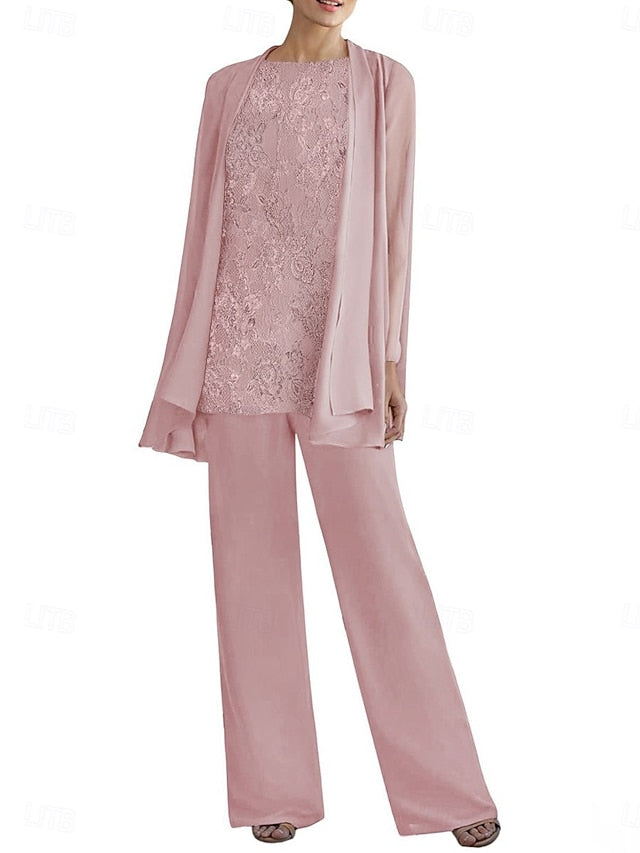 Neck Elegant Piece 3 Pantsuit Crew of Mother Dress the Bride FashionChic