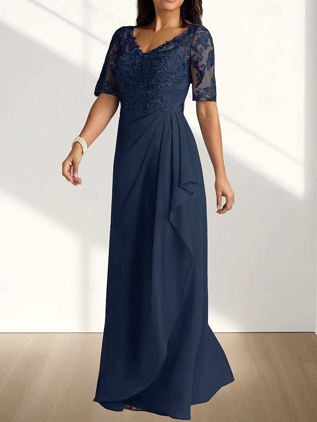 Guest of Bride A-Line Dress Neck Mother V Elegant the Wedding FashionChic