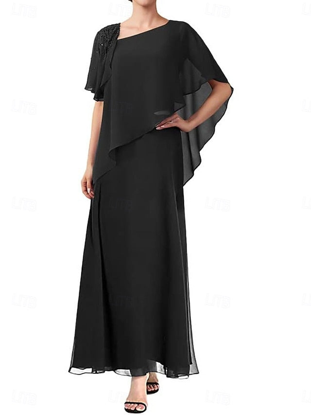 Simple Elegant A-Line Neck Square Dress Mother Bride the of FashionChic