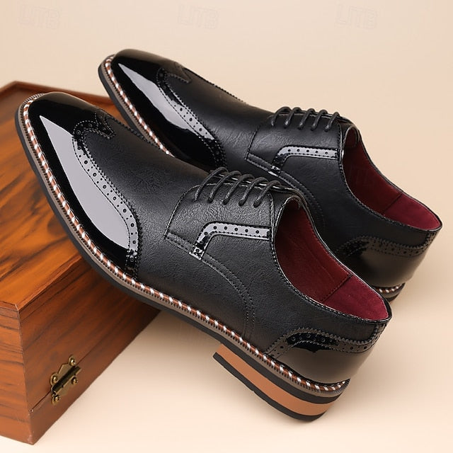 Shoes Wingtip Faux Burgundy Leather and White Men's Oxford FashionChic