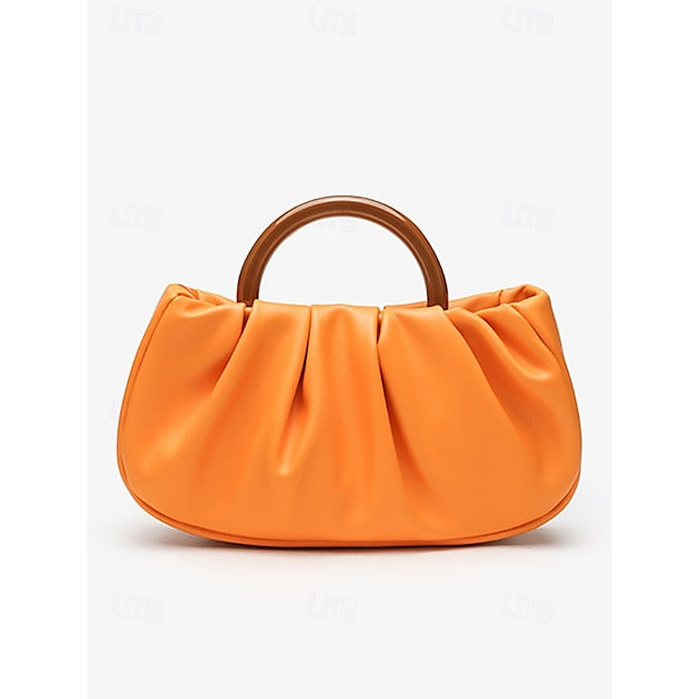Clutch Faux with Bag Leather Women's Acrylic Tote Pleated FashionChic
