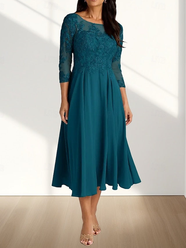 Guest Bride of Crew Elegant A-Line Mother Dress Neck Wedding the FashionChic