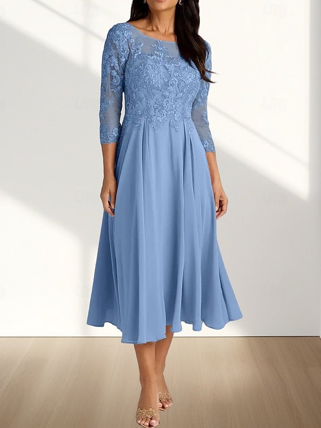 Guest Bride of Crew Elegant A-Line Mother Dress Neck Wedding the FashionChic