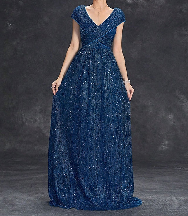 Party Floor Dress V Neck the Mother of Bride Elegant FashionChic