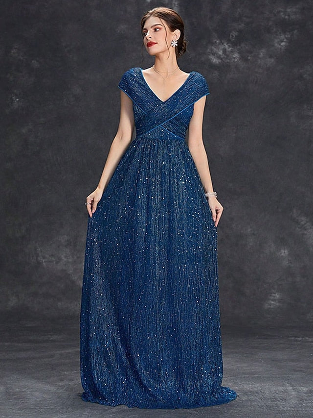 Mother Party Dress Elegant V of Bride Floor the Neck FashionChic