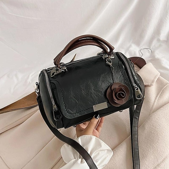 Vintage-Style Floral Handbag Women's Faux with Leather FashionChic