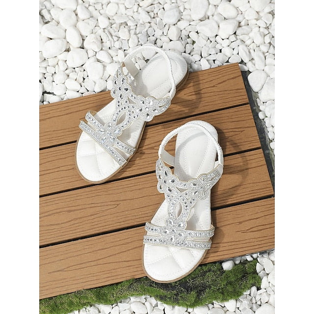 T-Strap Sandals Women's Silver Boho Rhinestone Flat – FashionChic