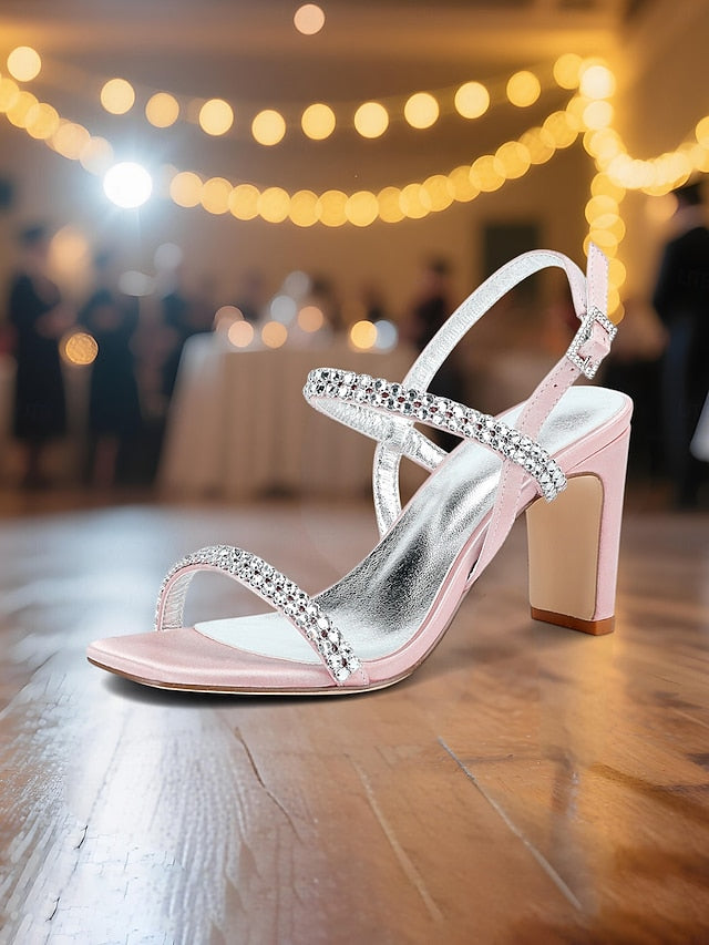 – Sandals Bridal White Women's Rhinestone Heel Block Prom FashionChic