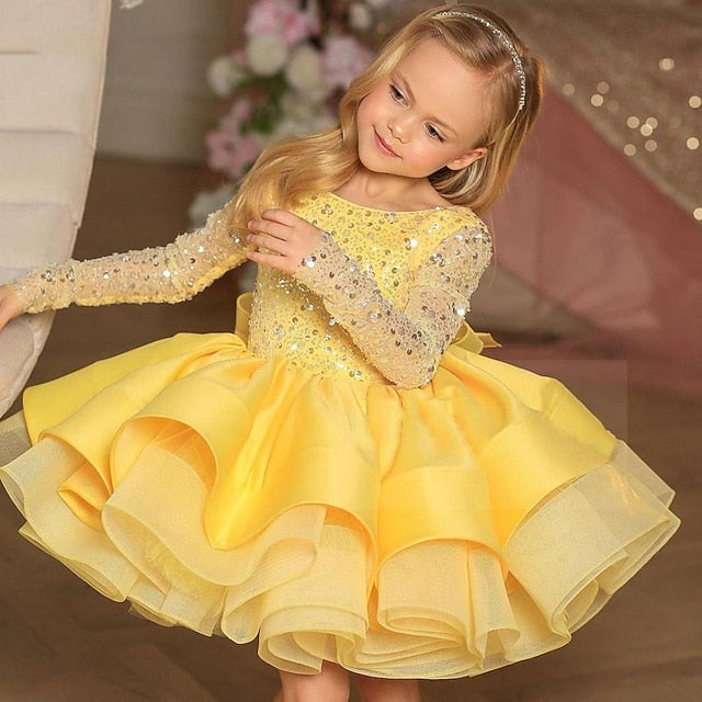 Sleeve Sequin Fall Summer Girls' Spring 3D Dress Long FashionChic