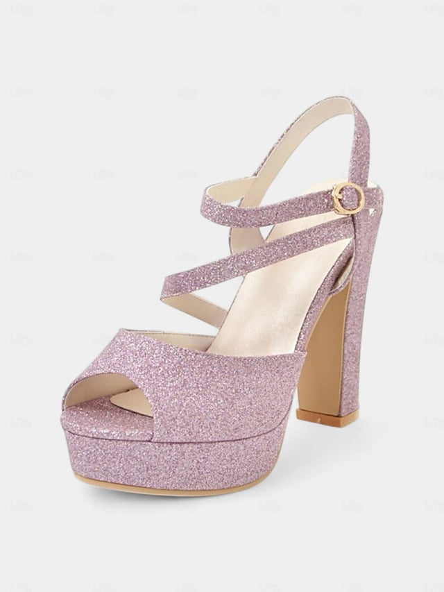 Strap Ankle Heel Women's Platform Sandals with Glitter High FashionChic