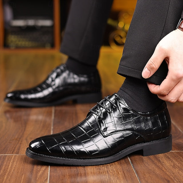 Print Men's Oxford Leather Shoes Faux Crocodile Green – FashionChic