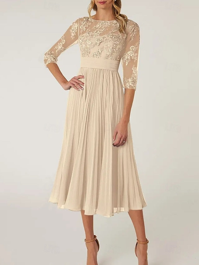 of Elegant the Neck Crew Dress Mother A-Line Bride Wedding Guest FashionChic
