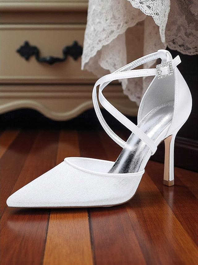 Women's Strap Ankle Silver Heels Elegant - Glitter Stiletto FashionChic