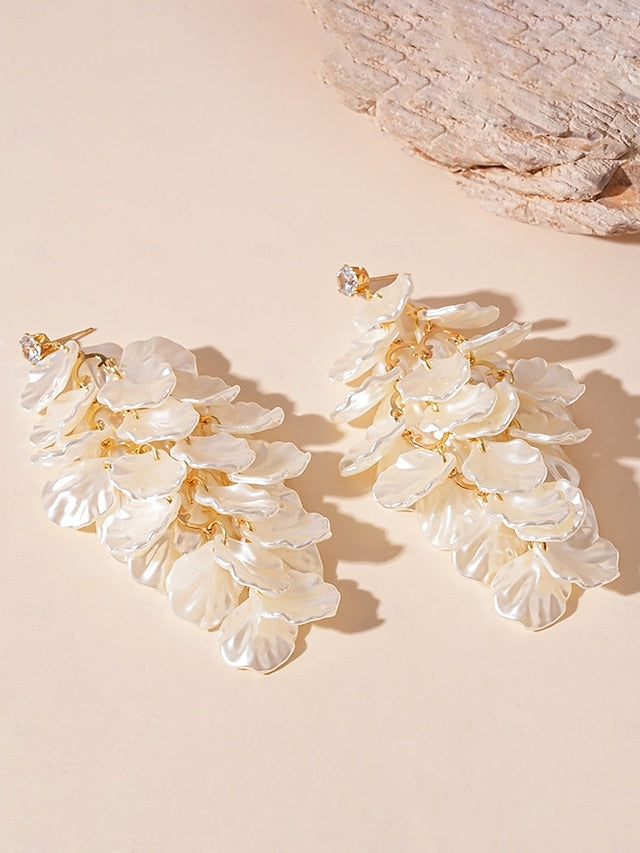 Women's Satin Layered Floral Earrings Drop - Elegant Petal FashionChic